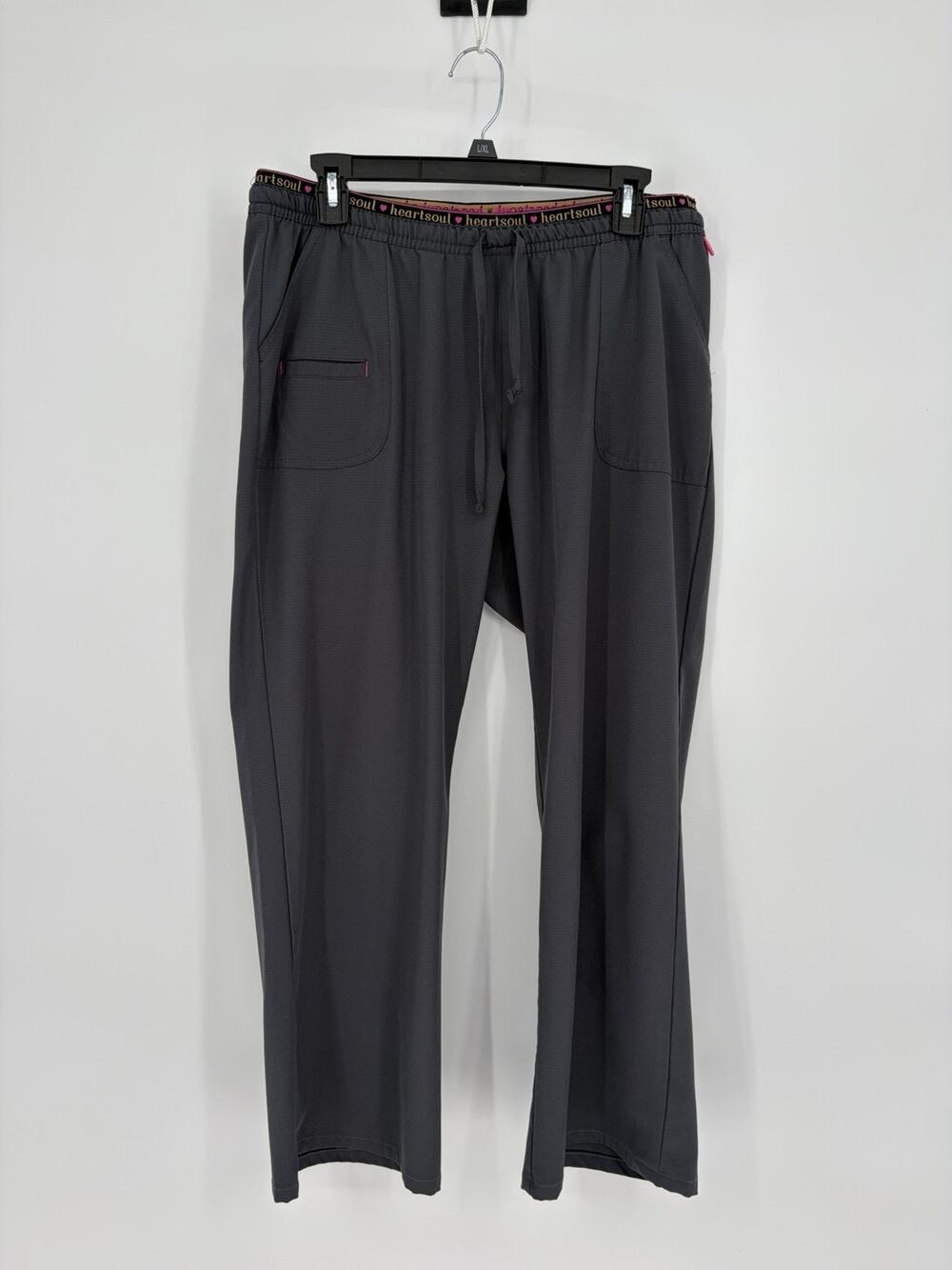 HeartSoul Gray Petite Cargo Scrub Pants Women’s L Short Elastic Waist Drawstring